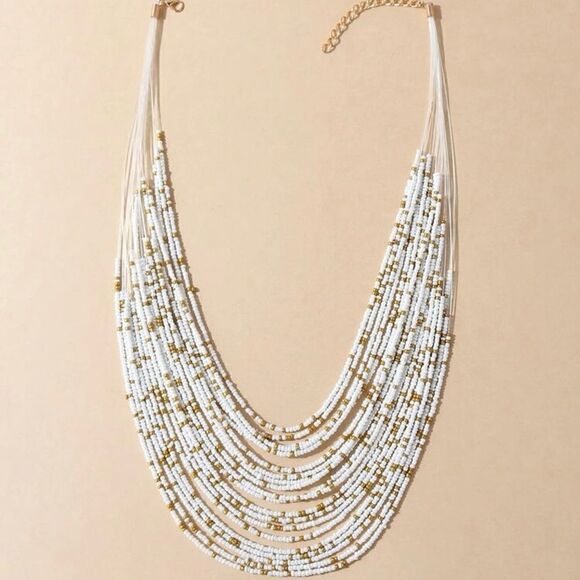 New Multi Strand Bead Layered Necklace - Picture 3 of 4